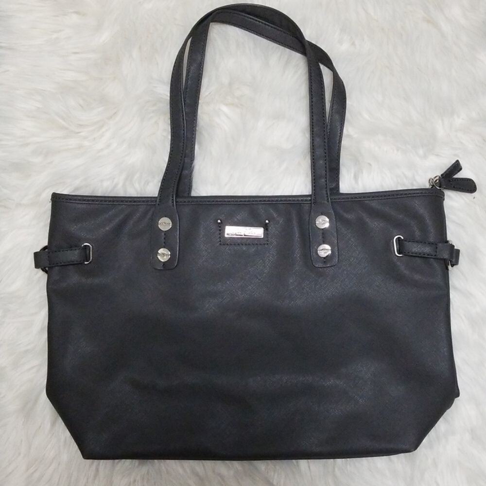 Marc Fisher Large Dark Grey Shoulder Bag Pebbled Faux Leather Tote